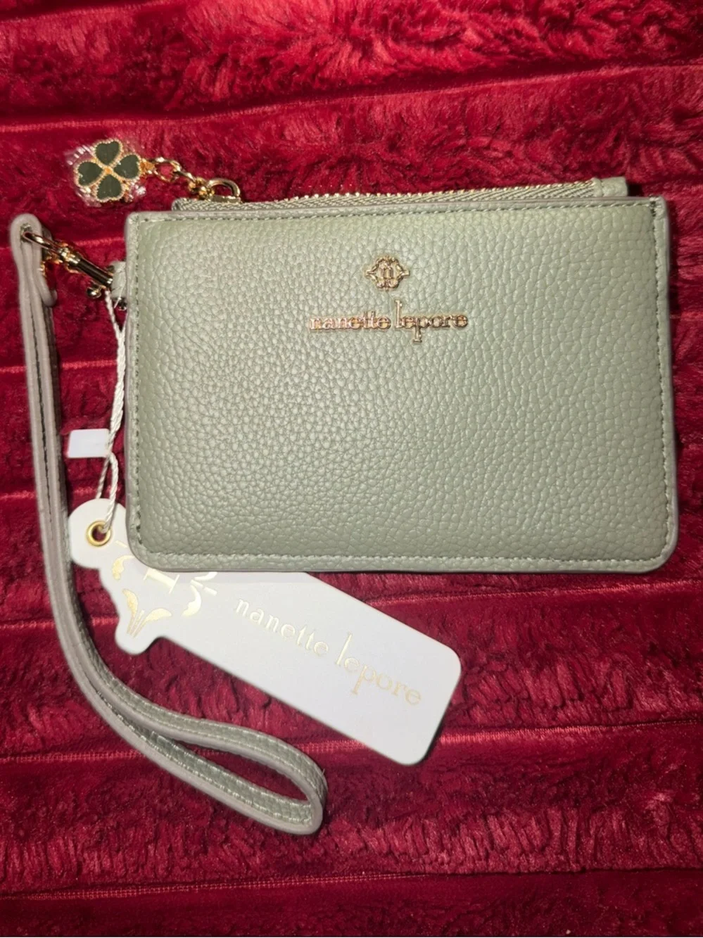 Nanette Lepore Pebbled Leather Wristlet in Sage